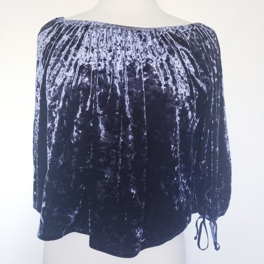 AEO Navy Blue Velvet Off the Shoulder Top - S|P - Picture 6 of 16